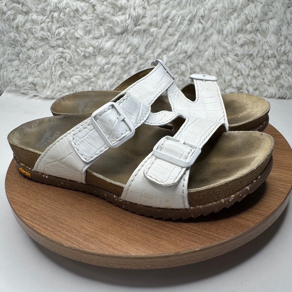 Dansko White Leather Buckle Adjustable Strap Sandals Slides Women's Size 39 8 - Picture 1 of 7